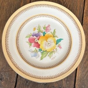Vintage Crown Ducal Pansy Hand Painted Signed Plate Made in England Floral China